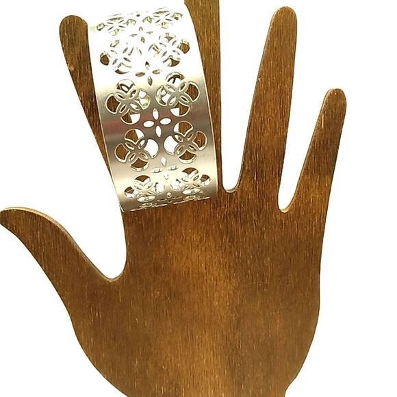 Silver-tone Wide Laser Cut Cuff Bracelet - Picture 4 of 7